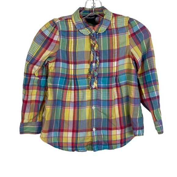 Ralph Lauren Plaid Ruffle Long Sleeve Top - Picture 1 of 4